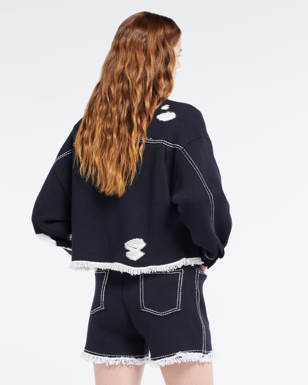 Barrie Veste Denim à Franges En Cachemire Et Coton