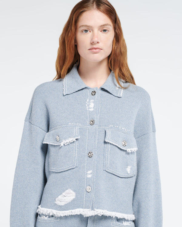 Barrie Veste Denim à Franges En Cachemire Et Coton