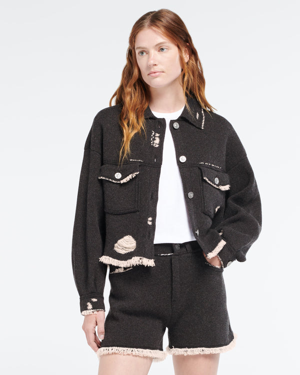 Barrie Veste Denim à Franges En Cachemire Et Coton