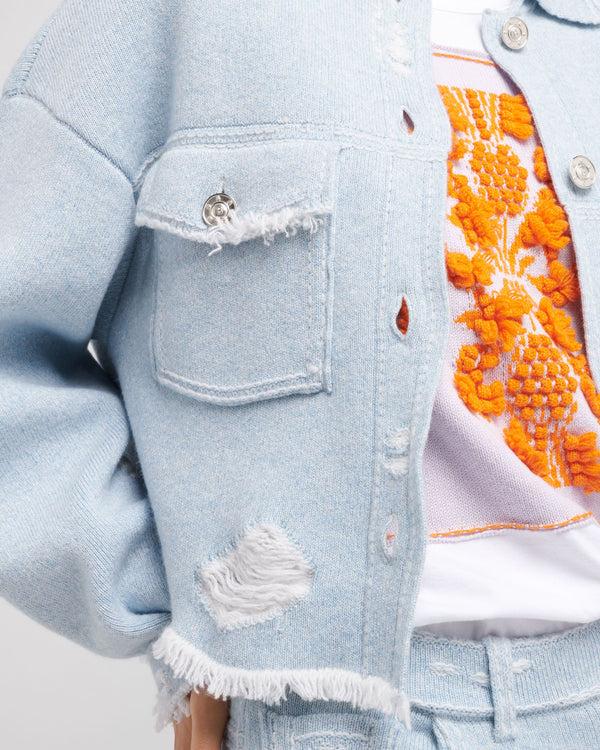 Barrie Veste Denim à Franges En Cachemire Et Coton