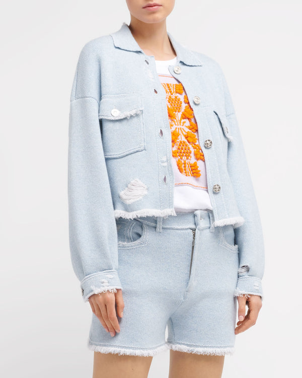 Barrie Veste Denim à Franges En Cachemire Et Coton