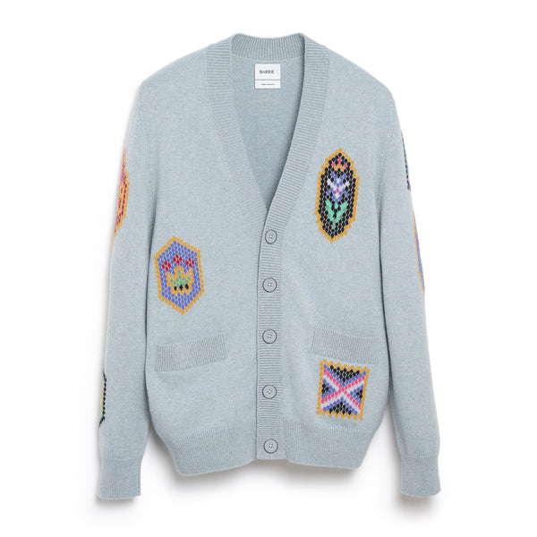 barrie Cardigan col V en cachemire à symboles écossais