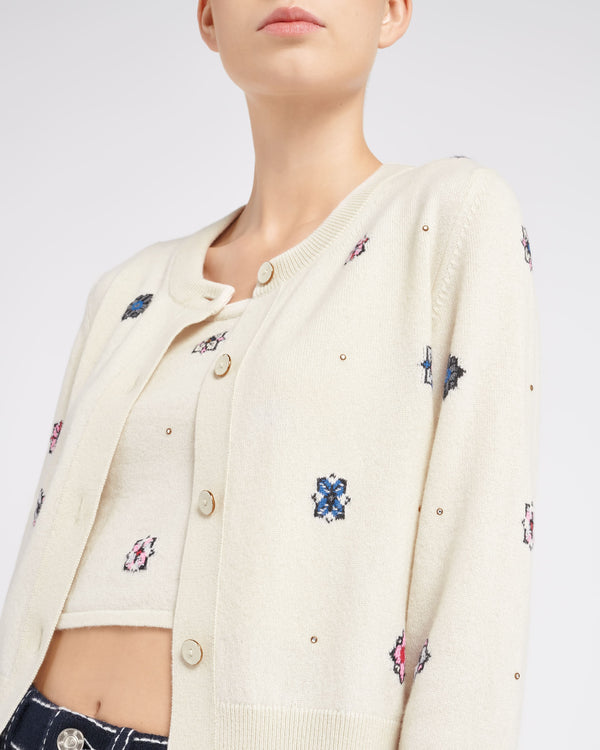 Barrie Cardigan En Cachemire Et Coton à Motif Fleuri