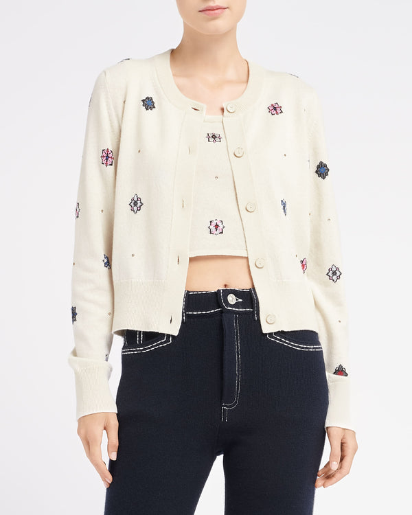 Barrie Cardigan En Cachemire Et Coton à Motif Fleuri