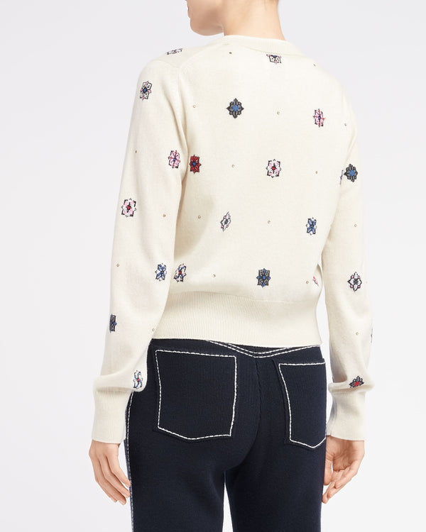 Barrie Cardigan En Cachemire Et Coton à Motif Fleuri