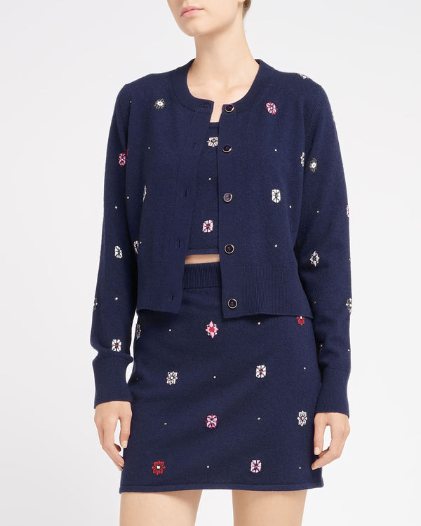 Barrie Cardigan En Cachemire Et Coton à Motif Fleuri