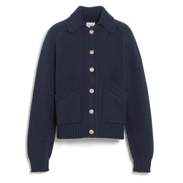 barrie Cardigan épais en cachemire à col polo et boutons dorés