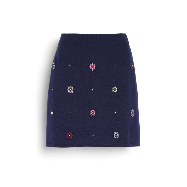 barrie Jupe courte en cachemire et coton à motif fleuri