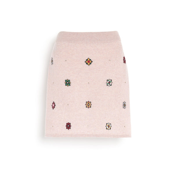 barrie Jupe courte en cachemire et coton à motif fleuri