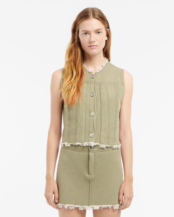 Barrie Mini-jupe Denim à Franges En Cachemire Et Coton
