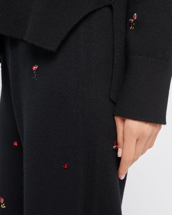 Barrie Pantalon Iconique En Cachemire à Broderies Fleuries