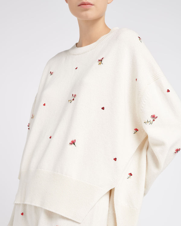 Barrie Pull Iconique Oversize En Cachemire à Broderies Fleuries