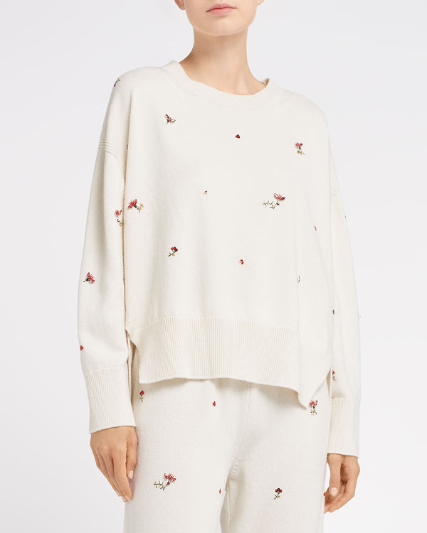 Barrie Pull Iconique Oversize En Cachemire à Broderies Fleuries