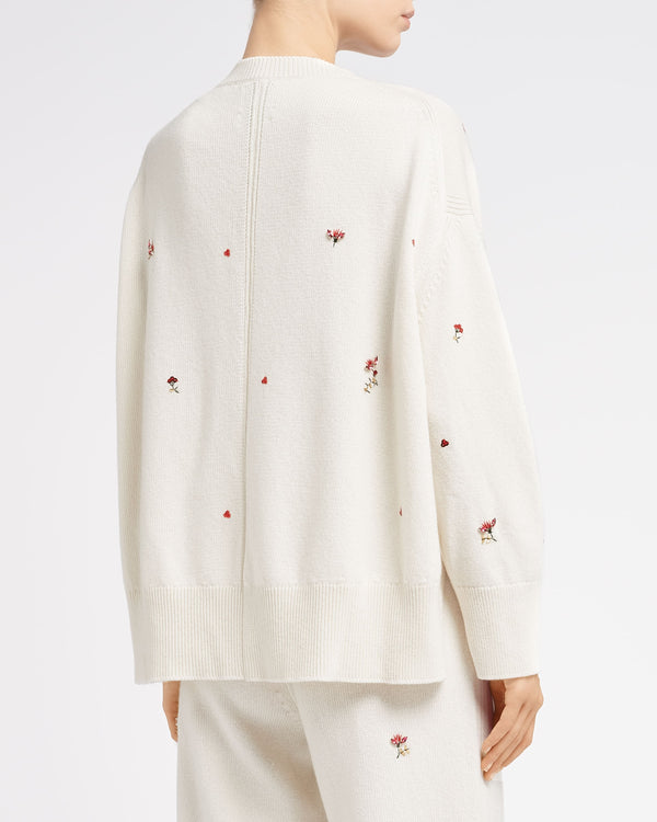 Barrie Pull Iconique Oversize En Cachemire à Broderies Fleuries