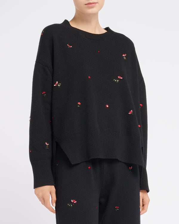 Barrie Pull Iconique Oversize En Cachemire à Broderies Fleuries