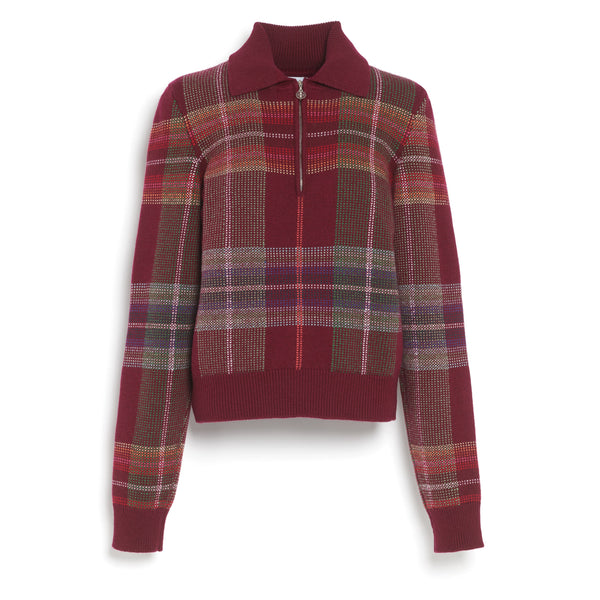 barrie Pull zippé en cachemire et laine à motif tartan