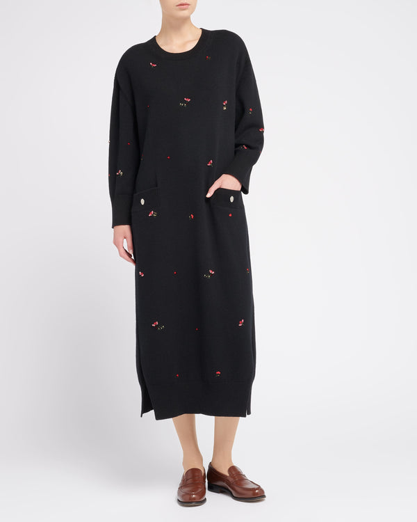 Barrie Robe Longue Iconique En Cachemire à Broderies Fleuries