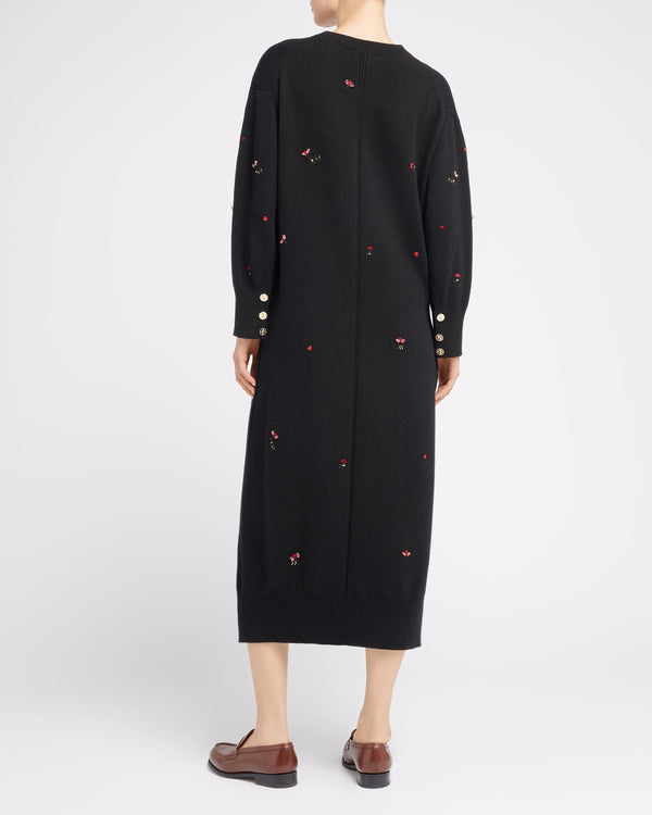 Barrie Robe Longue Iconique En Cachemire à Broderies Fleuries