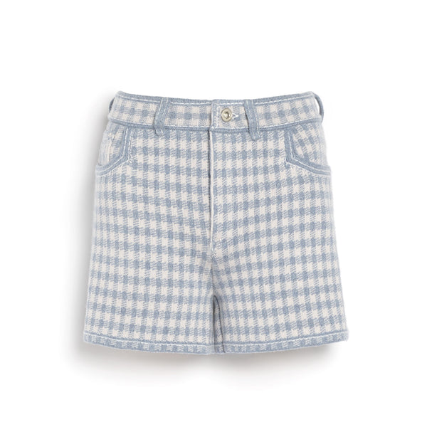 barrie Short Denim en cachemire et coton à motif vichy