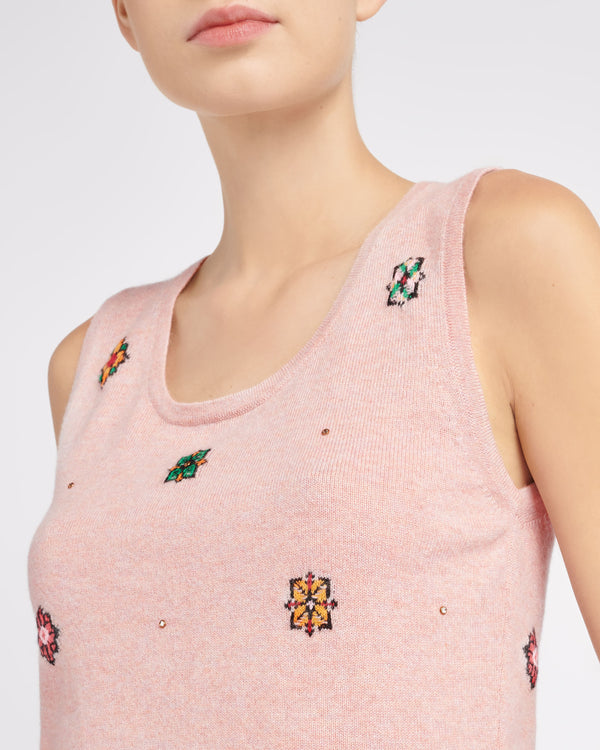 Barrie Top Court En Cachemire Et Coton à Motif Fleuri