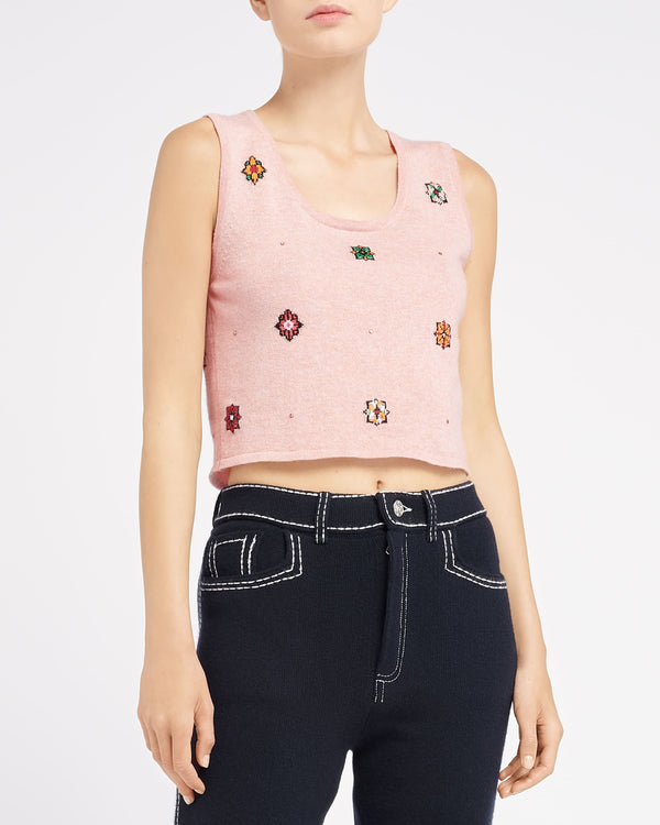 Barrie Top Court En Cachemire Et Coton à Motif Fleuri