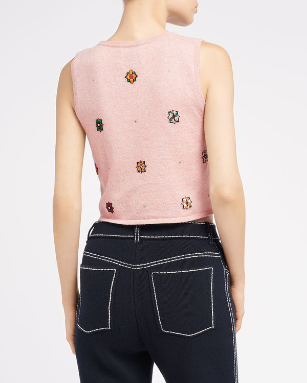 Barrie Top Court En Cachemire Et Coton à Motif Fleuri