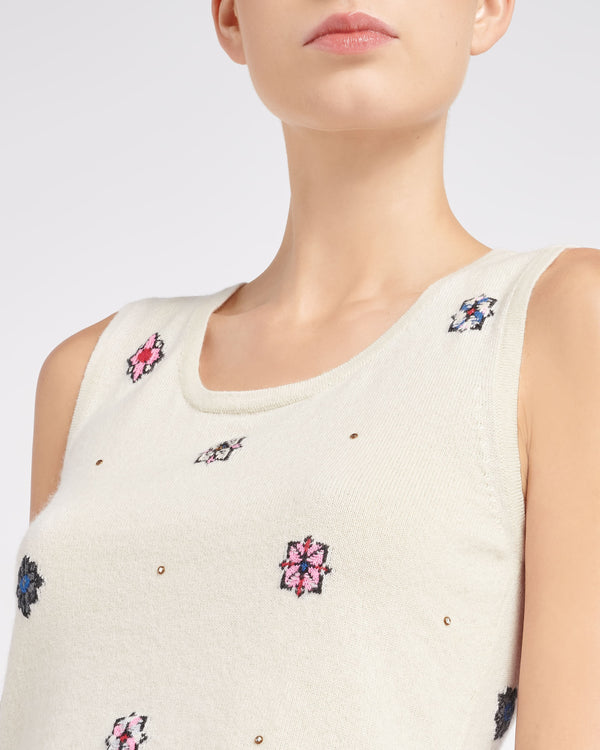 Barrie Top Court En Cachemire Et Coton à Motif Fleuri