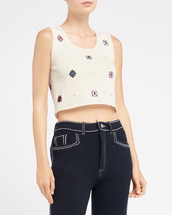 Barrie Top Court En Cachemire Et Coton à Motif Fleuri