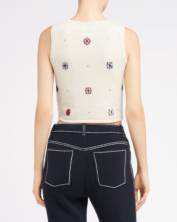 Barrie Top Court En Cachemire Et Coton à Motif Fleuri