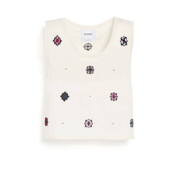 barrie Top court en cachemire et coton à motif fleuri