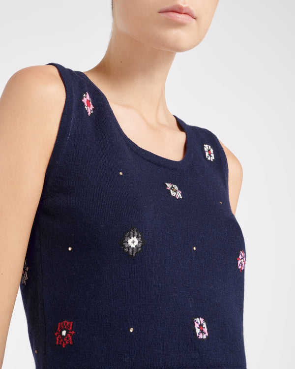 Barrie Top Court En Cachemire Et Coton à Motif Fleuri