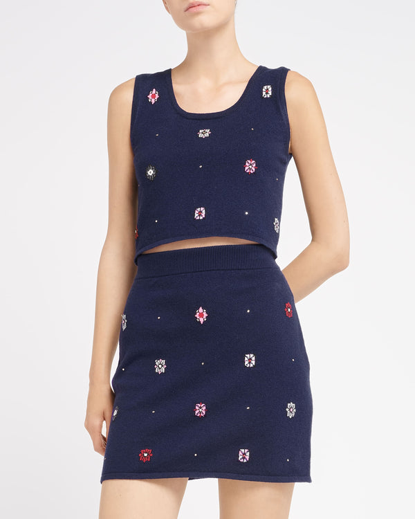 Barrie Top Court En Cachemire Et Coton à Motif Fleuri