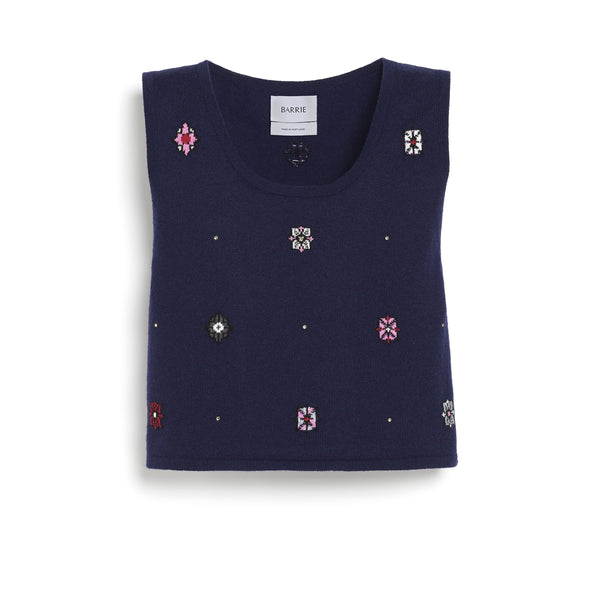 barrie Top court en cachemire et coton à motif fleuri