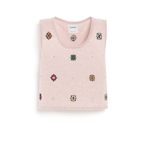 barrie Top court en cachemire et coton à motif fleuri