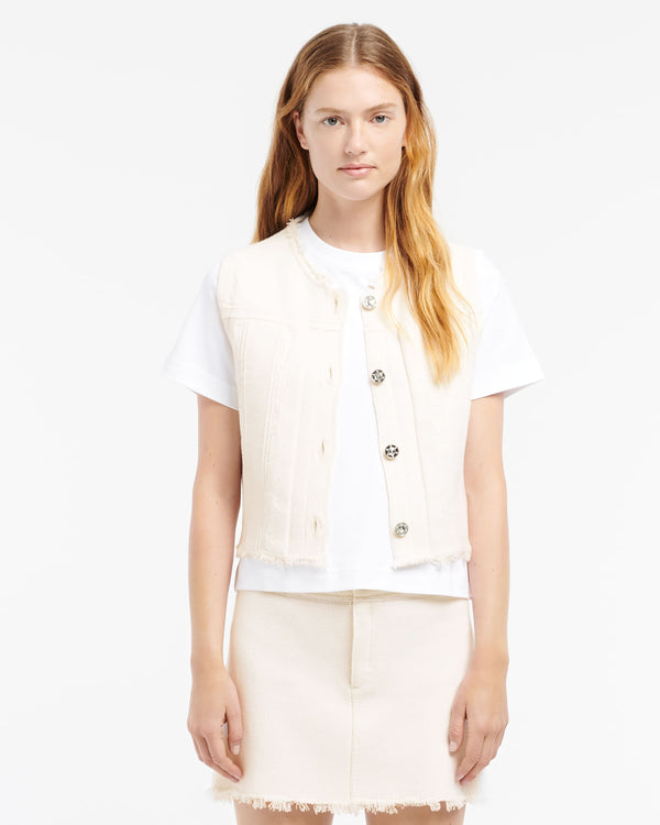 Barrie Veste Denim à Franges Sans Manches En Cachemire Et Coton