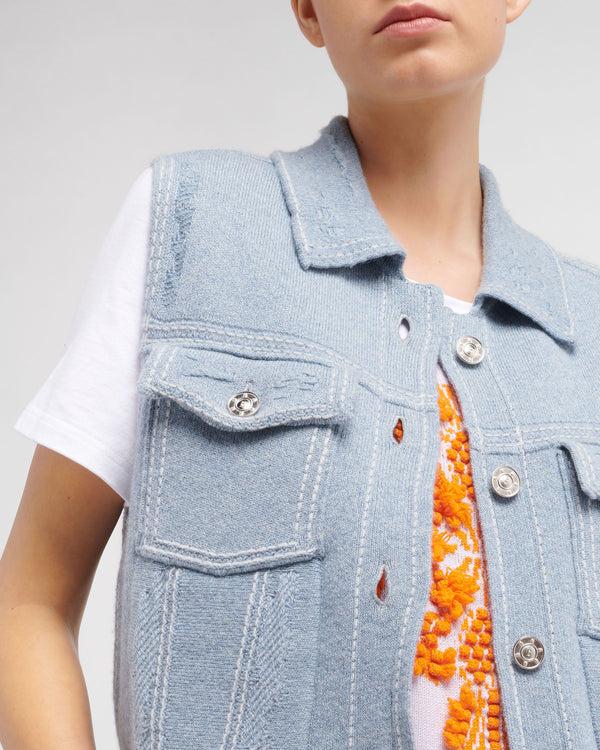 Barrie Veste Denim Oversize Sans Manches En Cachemire Et Coton