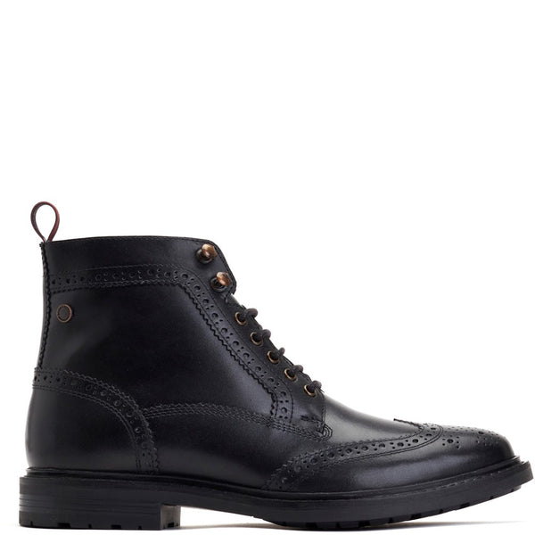 Base London Dealer Burnished Brogue Boots Black