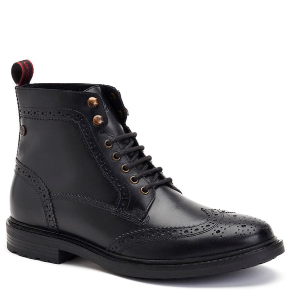 Base London Dealer Burnished Brogue Boots Black
