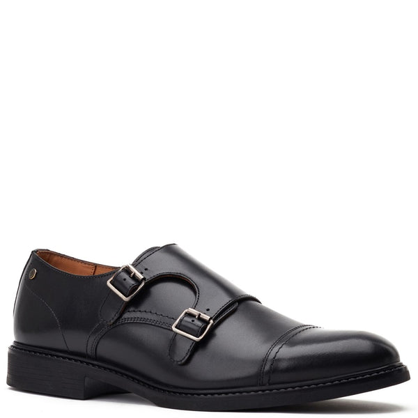 Base London Diablo Waxy Monk Strap Shoes Black
