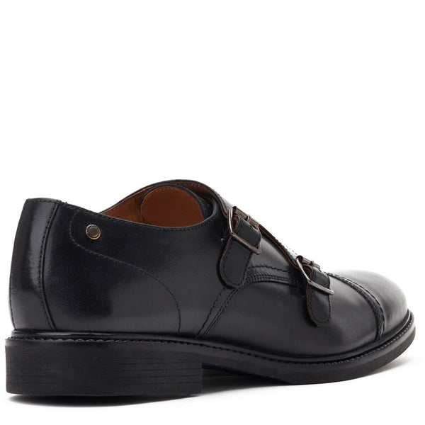 Base London Diablo Waxy Monk Strap Shoes Black
