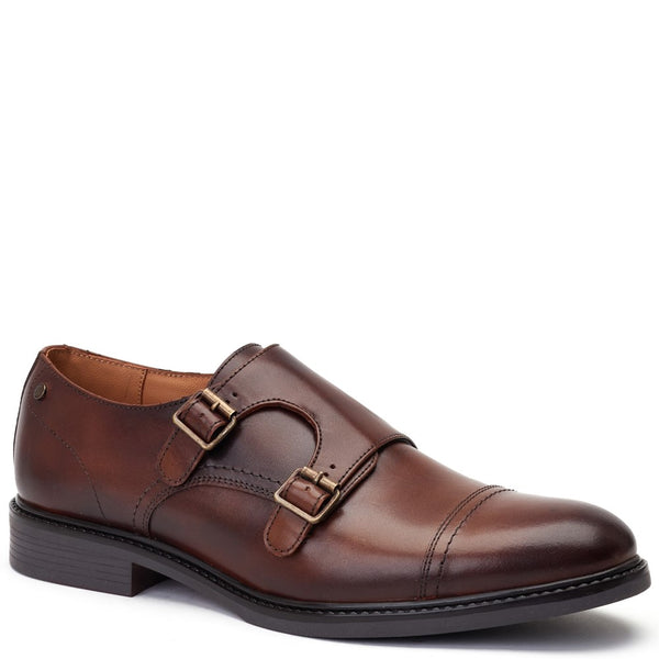 Base London Diablo Waxy Monk Strap Shoes Brown