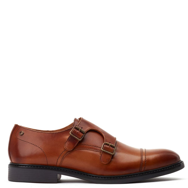 Base London Diablo Waxy Monk Strap Shoes Tan