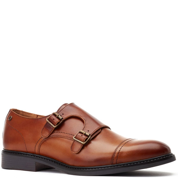 Base London Diablo Waxy Monk Strap Shoes Tan