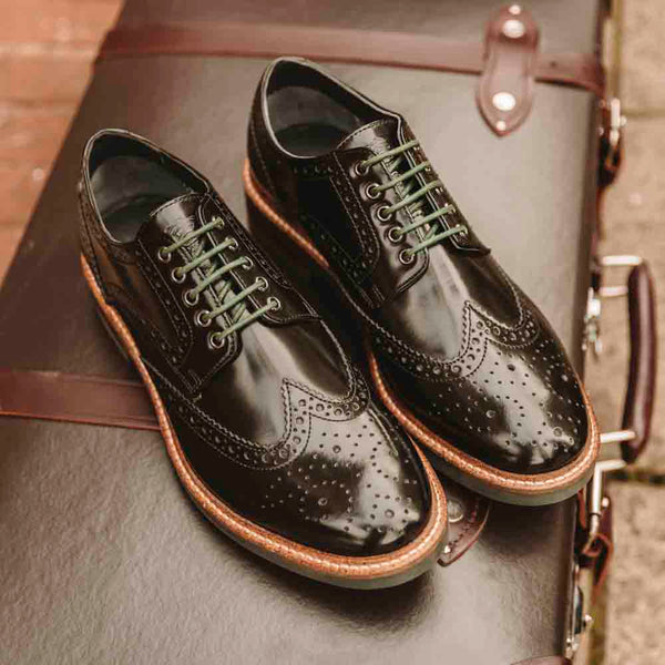 Base London Woburn Hi Shine Brogue Shoes Black