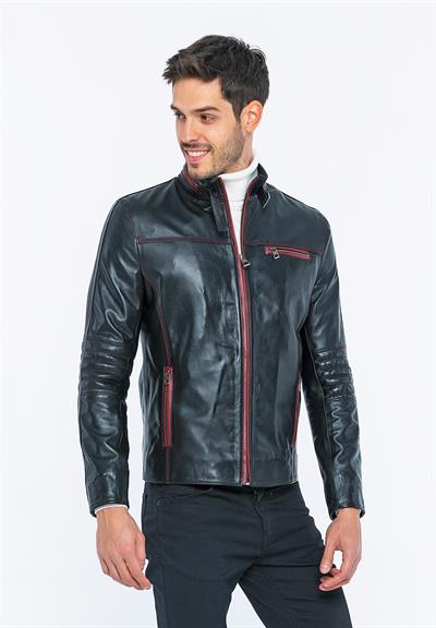basics and more Basics&More Biker Black Leather Jacket - E/47