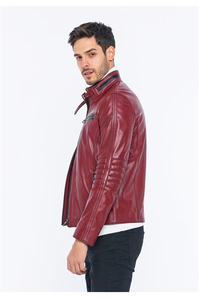 Basics And More Basics&More Biker Burgundy Leather Jacket - E/47