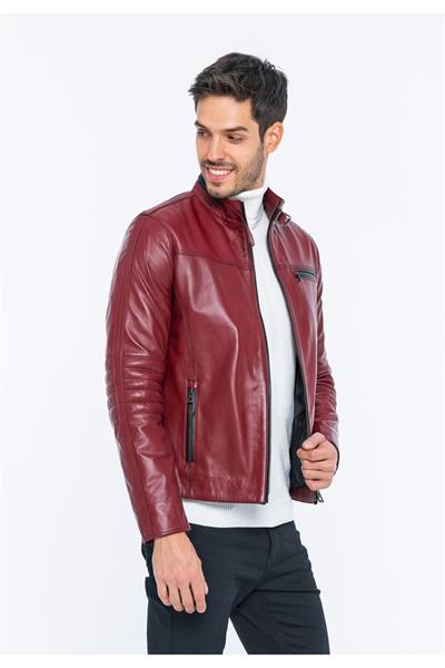 Basics And More Basics&More Biker Burgundy Leather Jacket - E/47