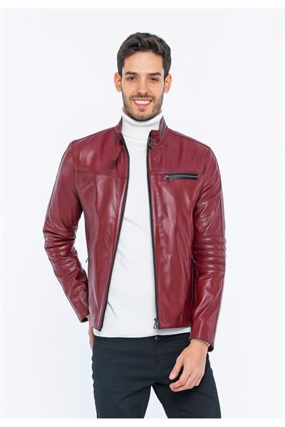 basics and more Basics&More Biker Burgundy Leather Jacket - E/47