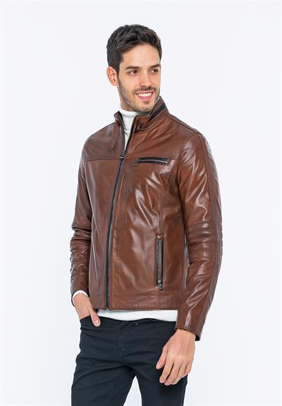 Basics And More Basics&More Biker Chestnut Leather Jacket - E/47