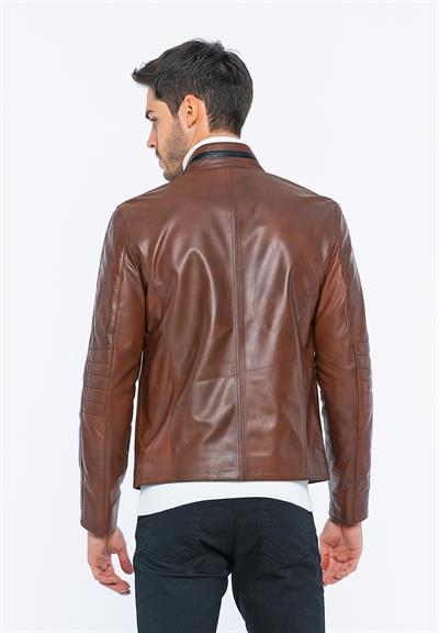 Basics And More Basics&More Biker Chestnut Leather Jacket - E/47